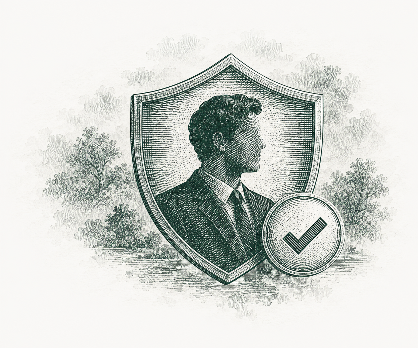 Engraving of a shield with a verified seal